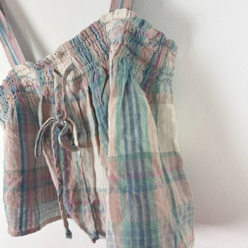 NWT American Eagle Pastel Plaid Stripe Swing Smock Crop Cami Tank Size XS NEW - Picture 4 of 11